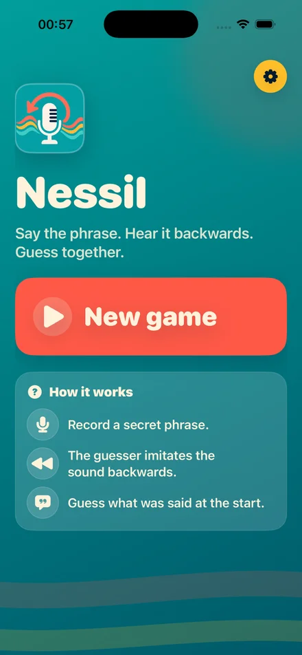 Nessil’s home screen for starting a local party game.