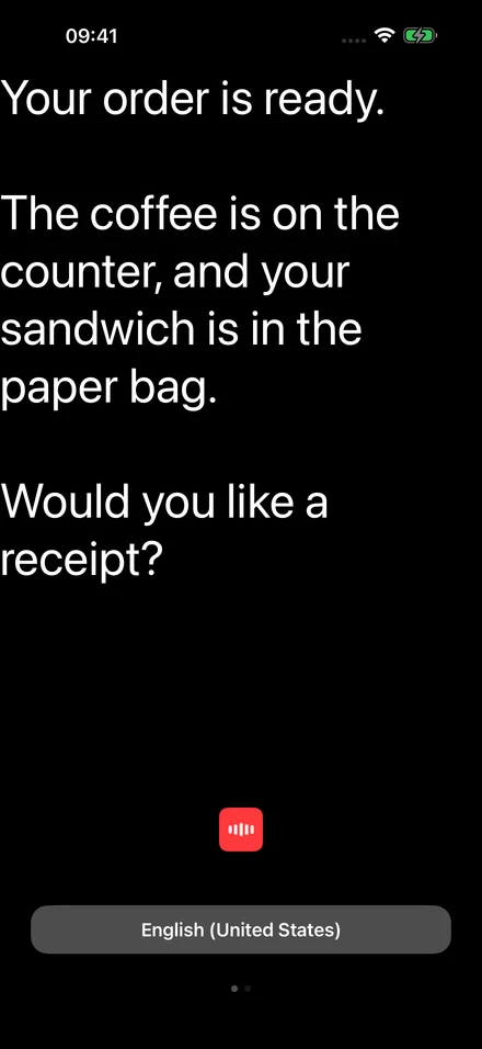 LiveCap showing a sample conversation as large live captions.