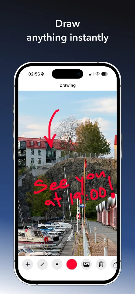 Showboard Sketch marking a meeting point and time on a photograph.