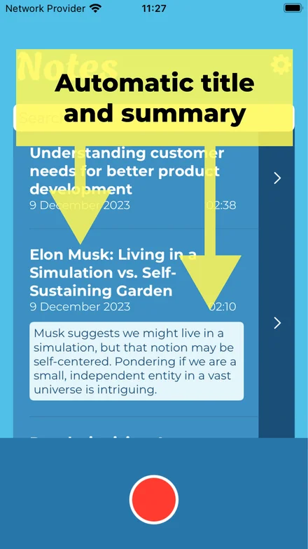 Memosin displaying a generated note summary.