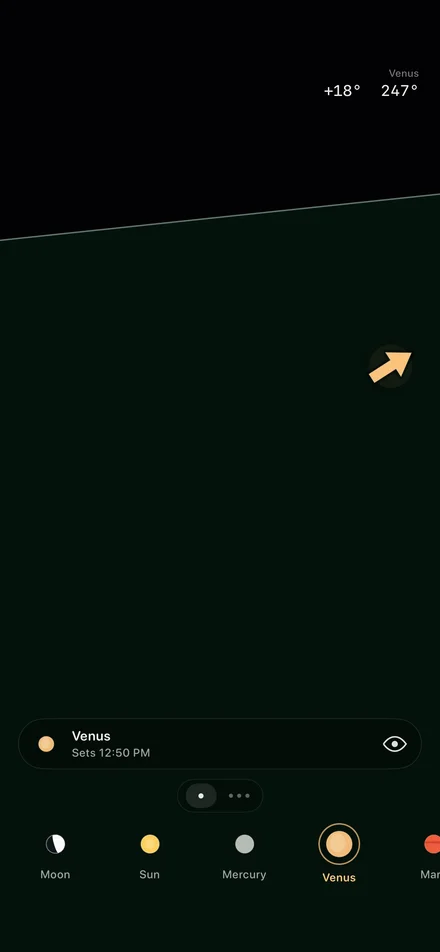 ArtemisArrow pointing toward Venus above the horizon.