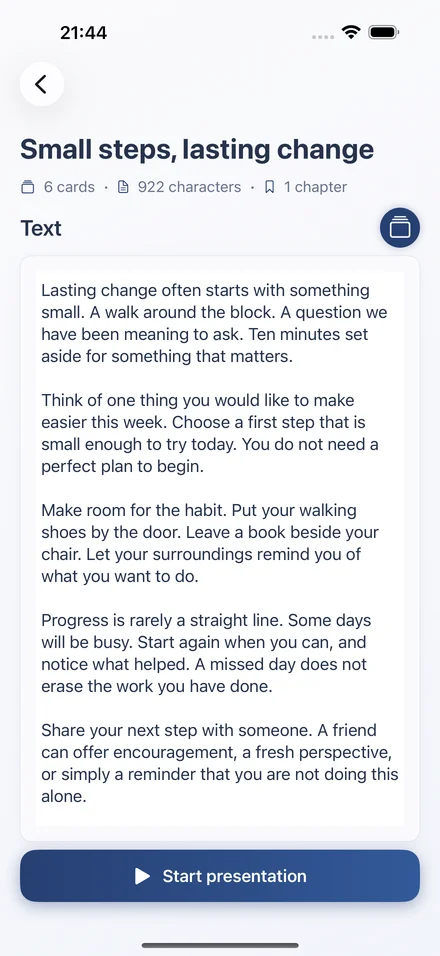 Klappo script editor for writing or pasting a talk.