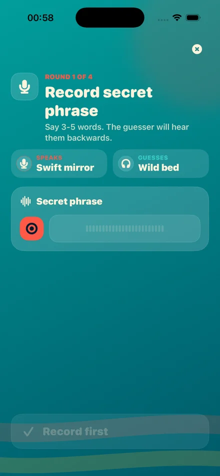 Nessil recording a secret phrase before a game.