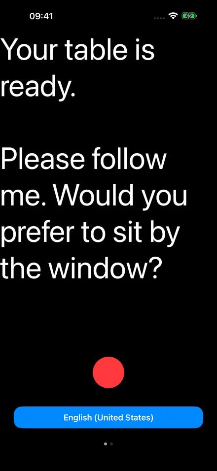 LiveCap with enlarged text after listening has stopped.