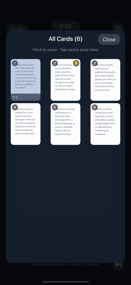 Klappo card overview for jumping to a section of a presentation.